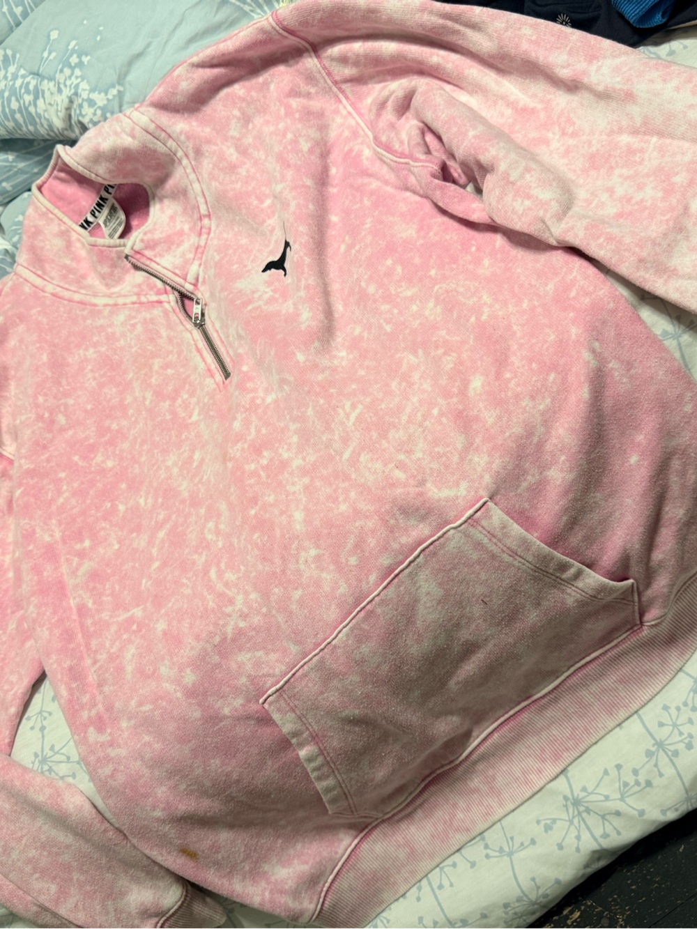 Victoria's Secret Men's Pink Marbled Quarter-Zip Sweatshirt